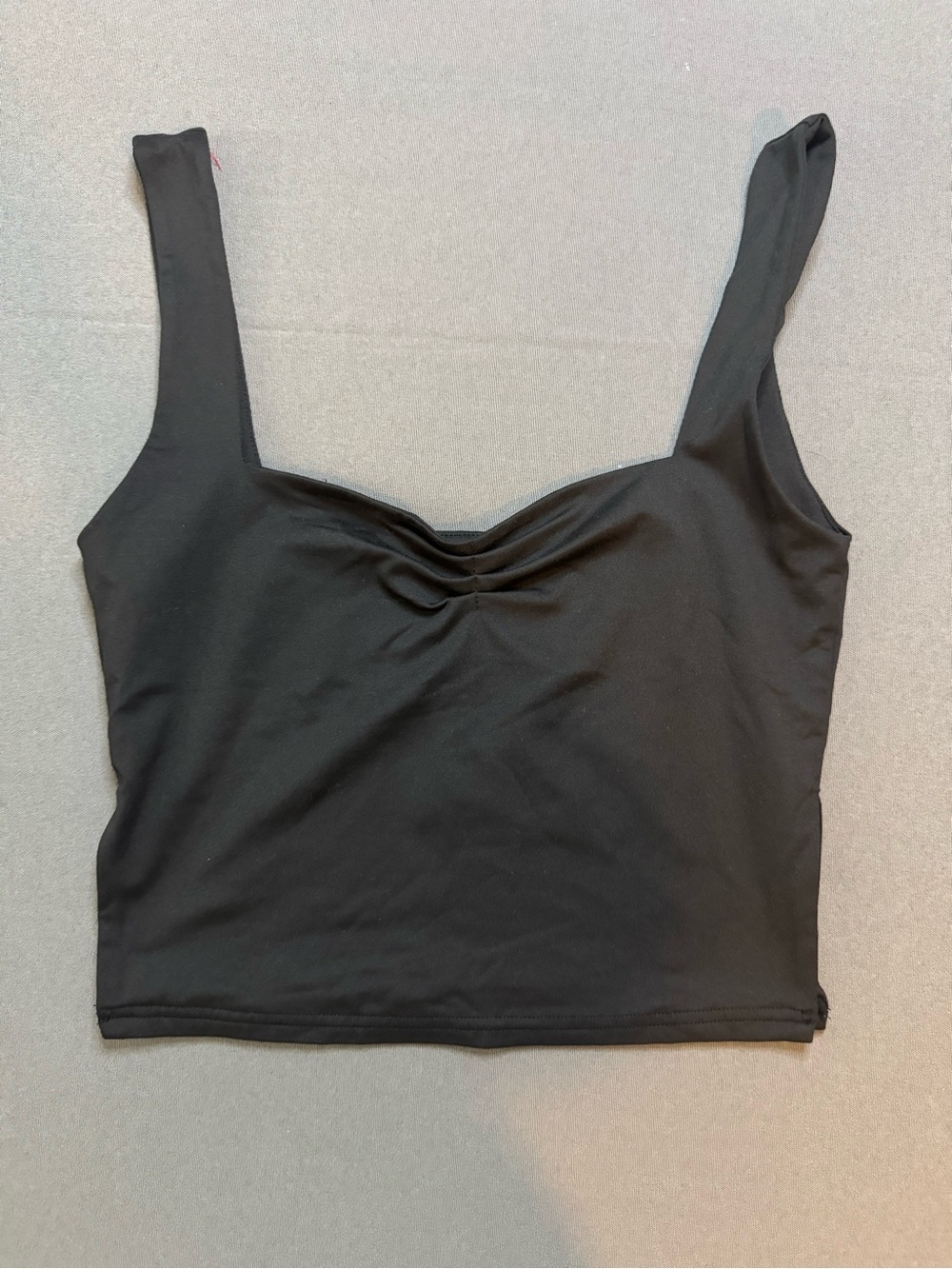 REORIA Women's Black Cropped Tank Top Stretch Fabric Side Slits & Ruched Center